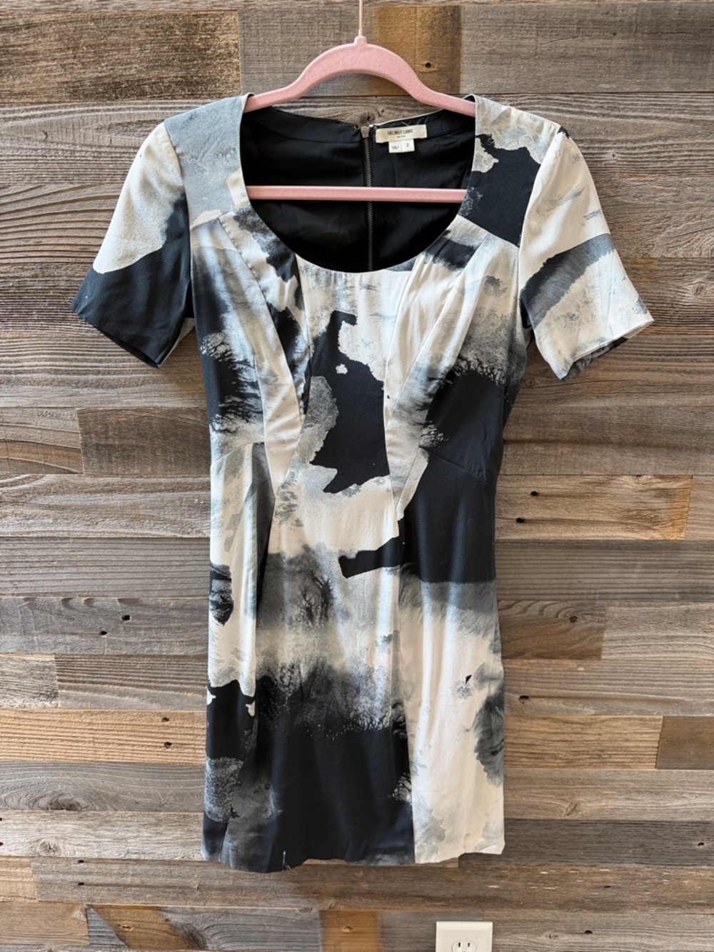 Helmut Lang Silk Abstract Black and White Dress Size 2